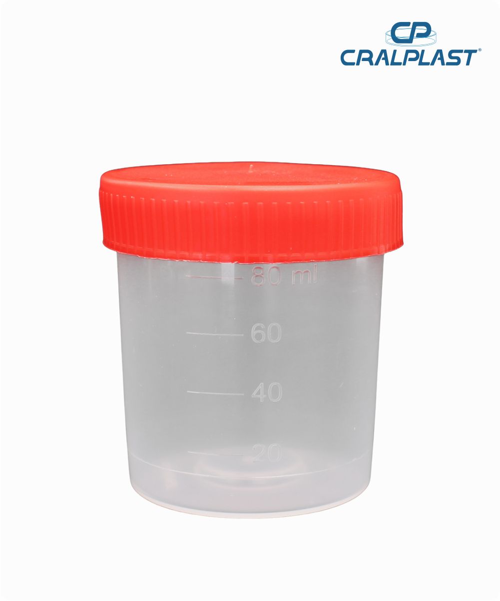 Coletor de urina 100mL sem pá   opaco tampa vermelha